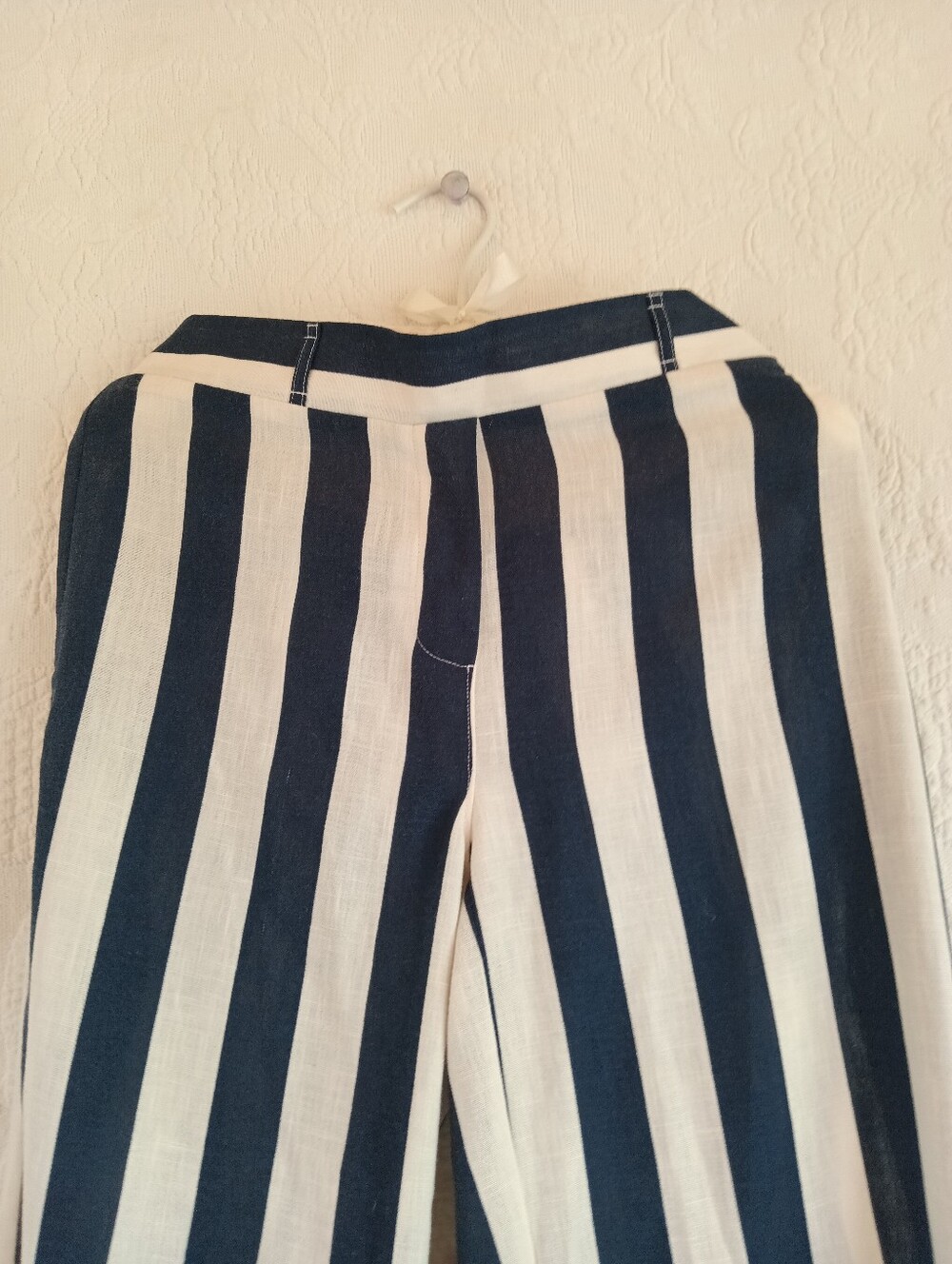 NY Clothing Co Navy & White Wide-Leg Stripe Trousers Lightweight Breezy Nautical - Picture 2 of 7